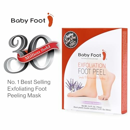 Baby Foot Exfoliation Foot Peel packaging with 30 million sold badge.