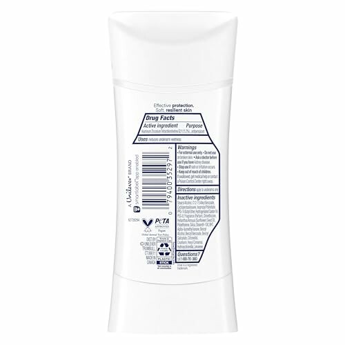 Back label of deodorant showing ingredients and warnings.