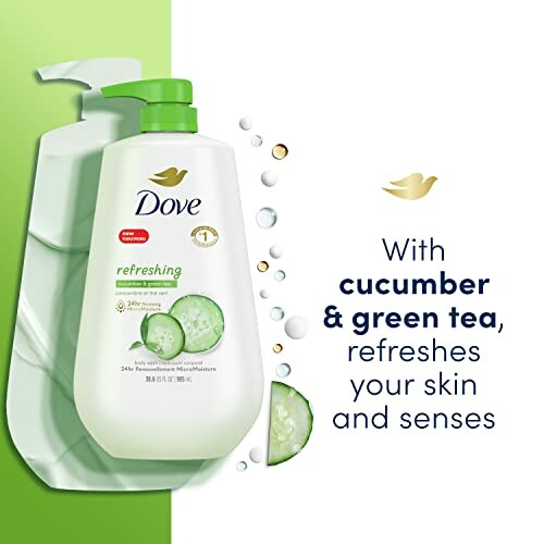 Dove refreshing body wash with cucumber and green tea.