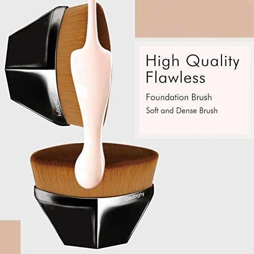 Foundation brush with cream, labeled high quality, flawless.