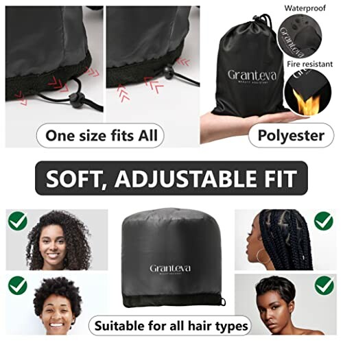 Granteva hair steamer cap with adjustable fit, suitable for all hair types.