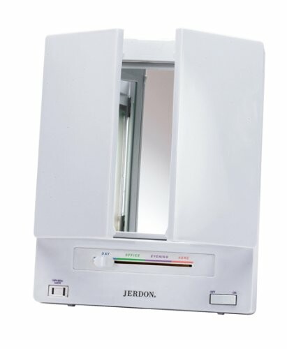 Jerdon lighted wall mirror with sliding panels.