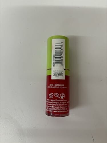 Red and green lip gloss bottle with barcode