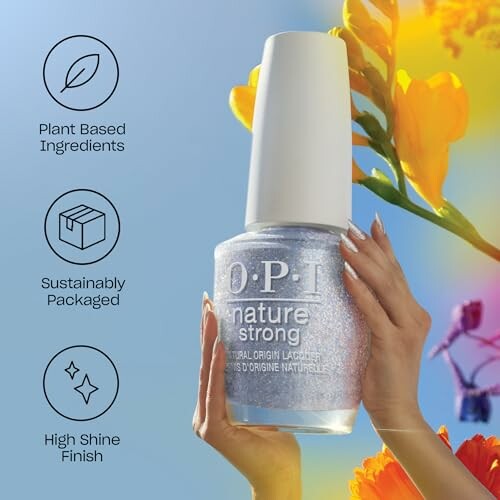 OPI Nature Strong nail polish with plant-based ingredients, sustainable packaging, and high shine finish.