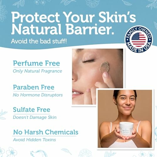 Promotional image for skincare product emphasizing natural ingredients and benefits.