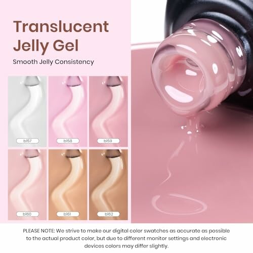 Translucent Jelly Gel with color swatches and a bottle pouring gel.