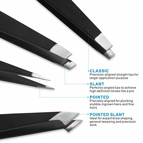 Image showing four types of tweezers: classic, slant, pointed, and pointed slant, each with unique tips for different uses.