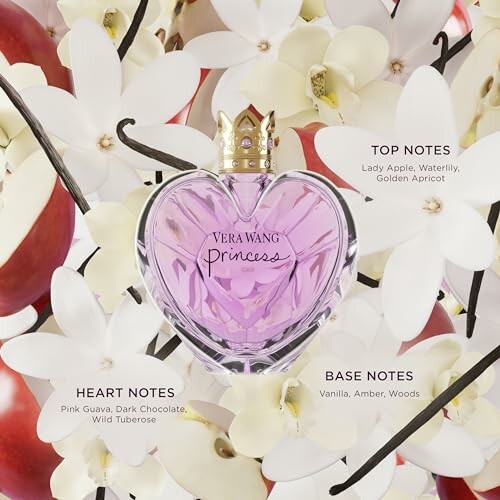 Vera Wang Princess perfume bottle with floral and fruit background.