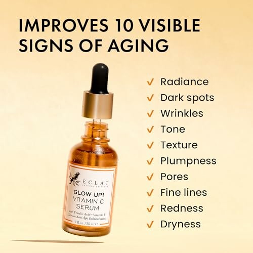 Eclat Glow Up Vitamin C Serum with benefits listed